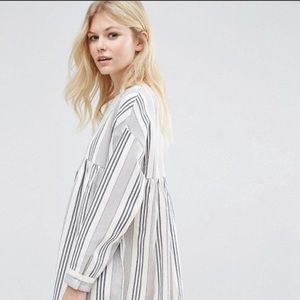 ASOS PETITE Long Sleeve Smock Dress Natural Stripe